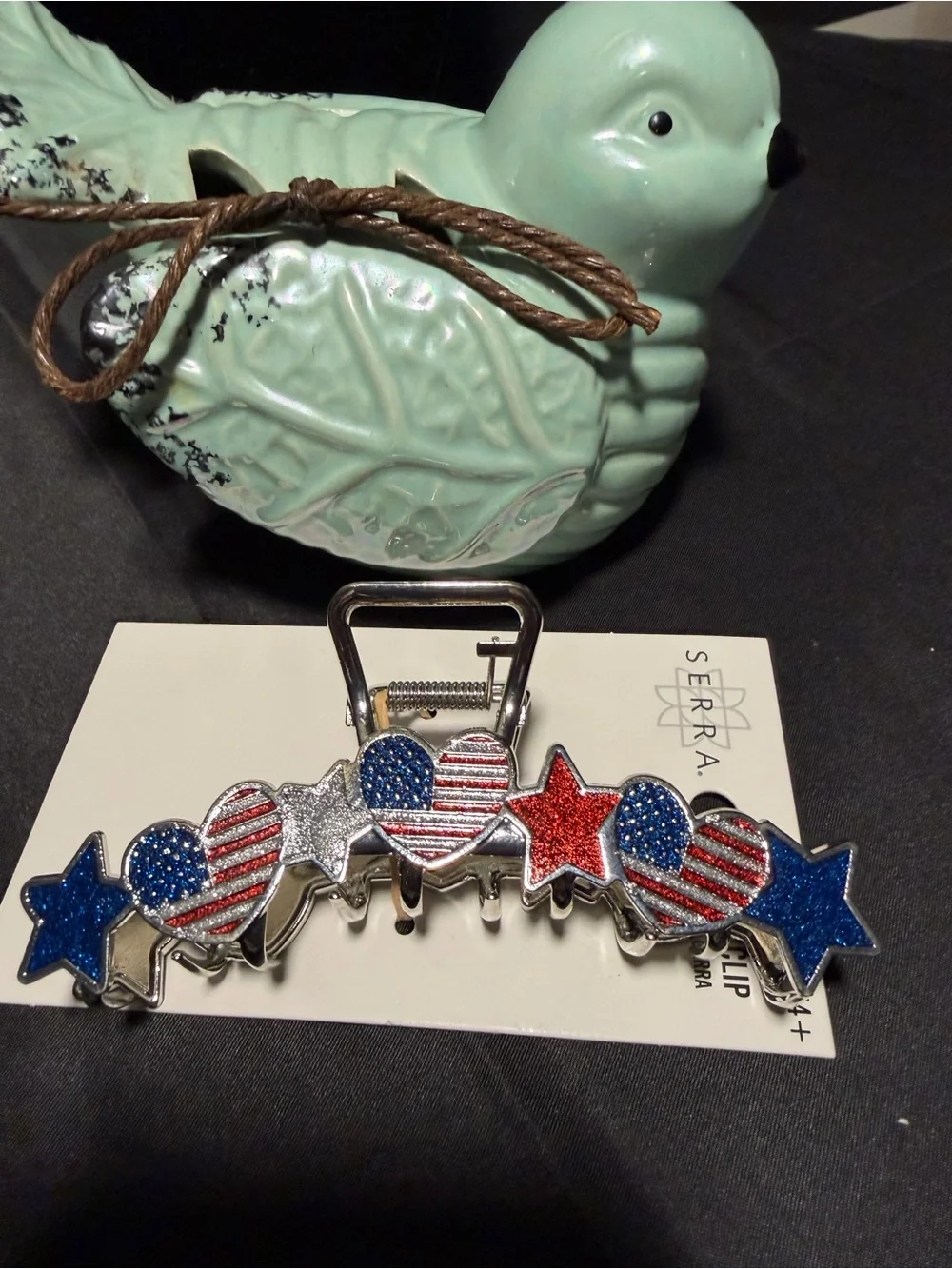Serra Patriotic Star & Heart Hair Clip - Red, White & Blue. New